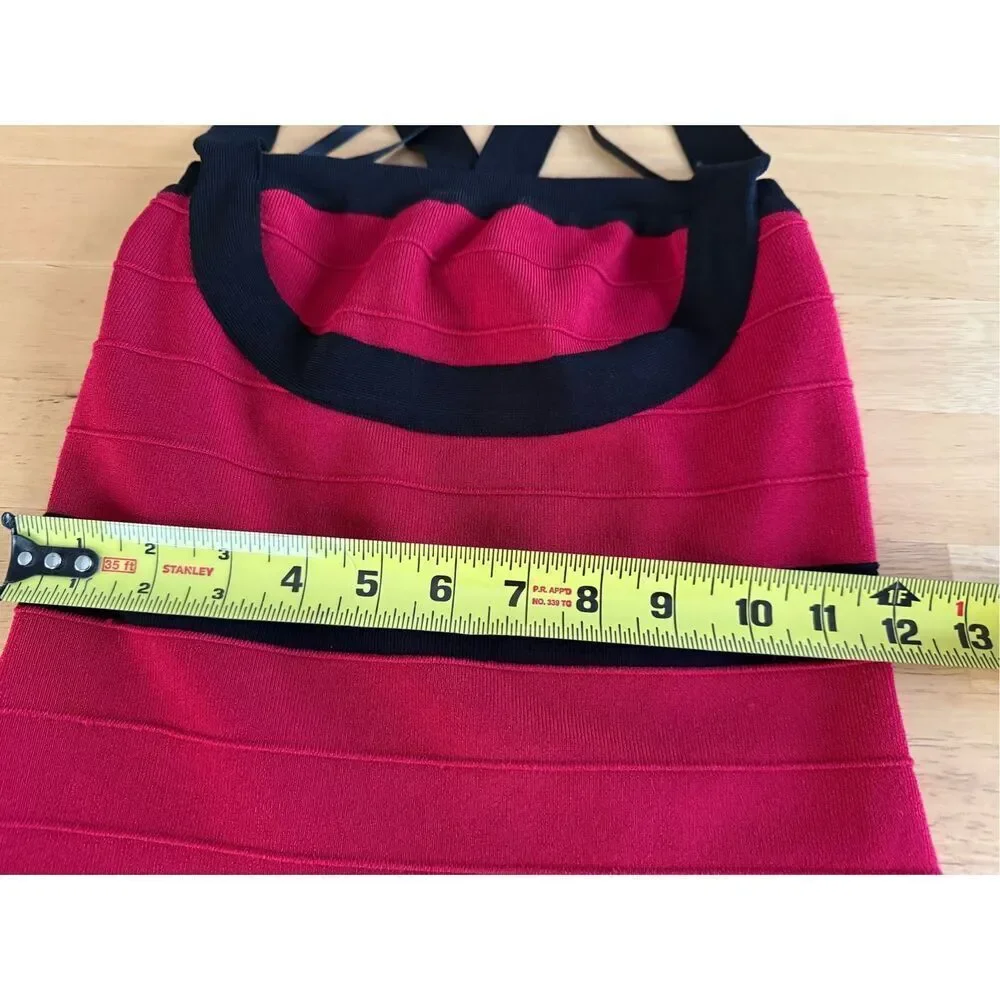 Bebe Red Black Bandage Bodycon Dress Strappy Back Mini XS S Y2K